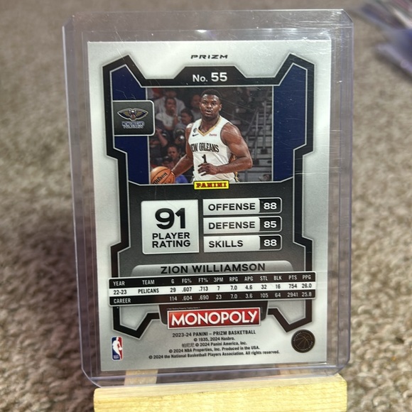 Zion Williamson NBA Monopoly Panini Prizm Go #55 Basketball Card New Orleans - Picture 4 of 4